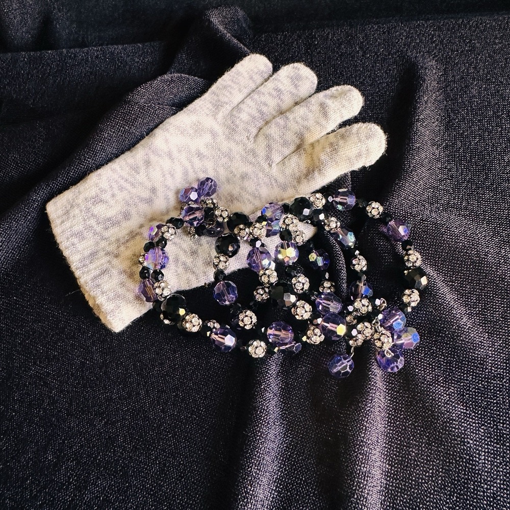 Iridescent Bracelet Purple & Black MultiBeads & Dangles Memory Wire for Any Size - Picture 15 of 16